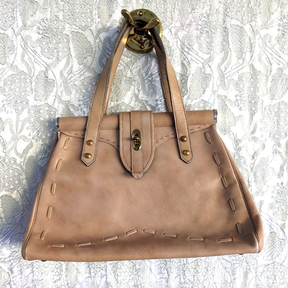 Vintage Tan Leather Guild Creations Handbag Purse